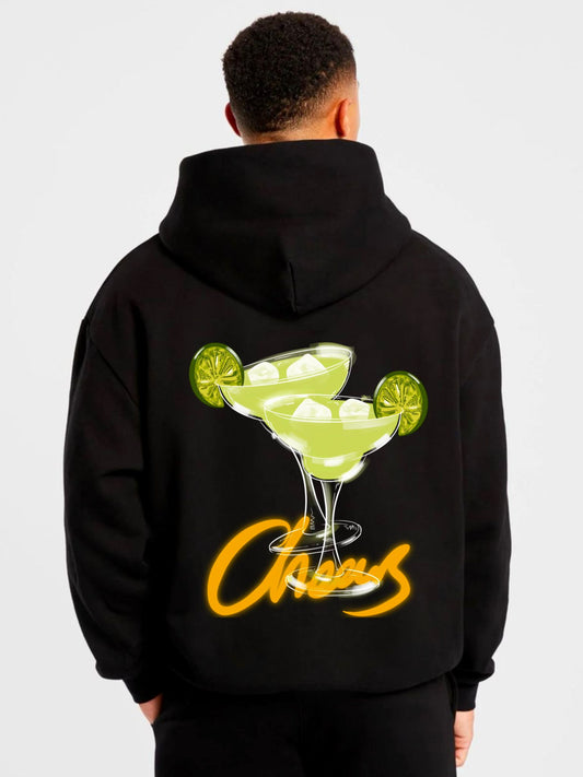 Çift Kadeh Limon Baskılı Kapüşonlu Sweatshirt