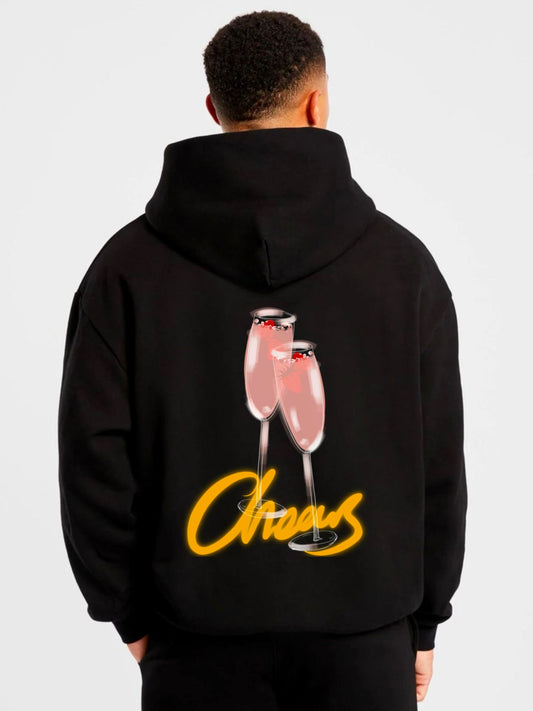 Çift Şampanya Bardağı Baskılı Kapüşonlu Sweatshirt